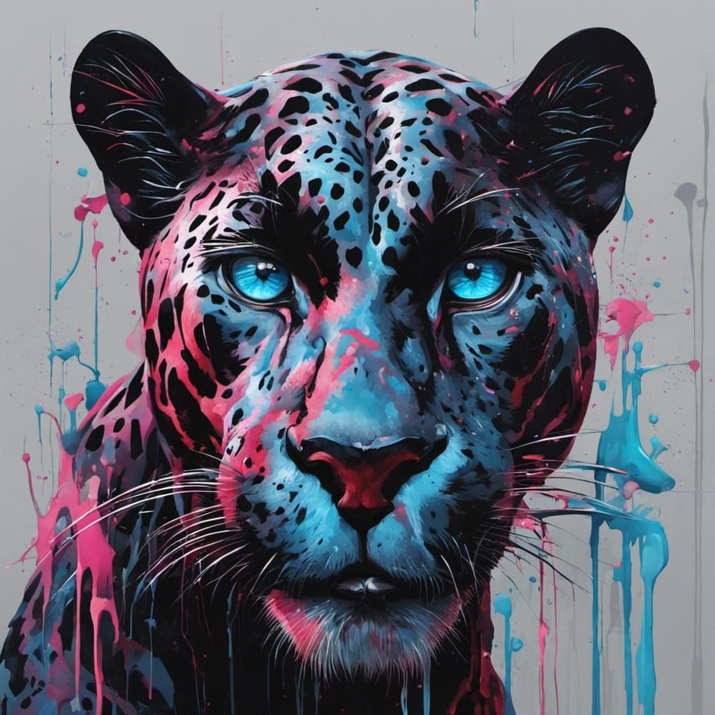 Muscular Black Jaguar Anthropomorphic Animal in Graffiti Art