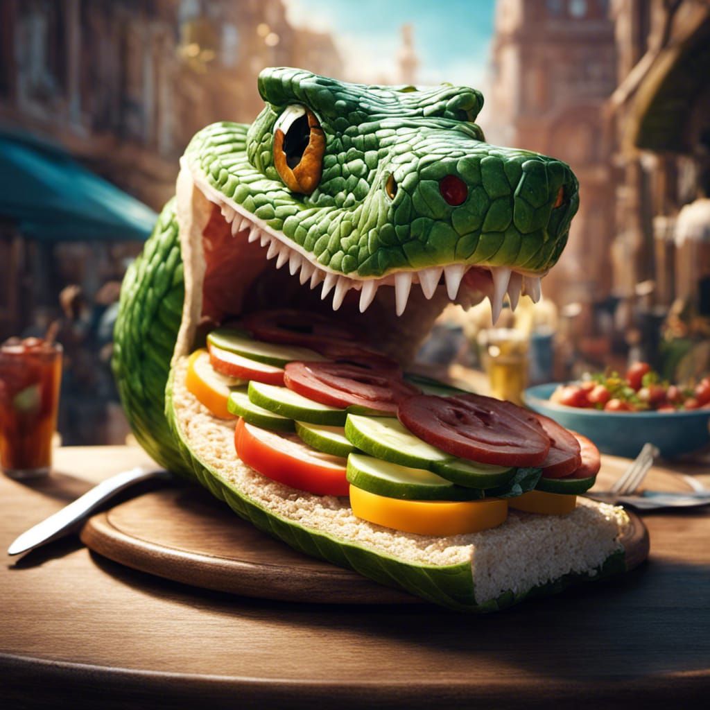 Hyperrealistic Sandwich Snake Cinematic Concept Art