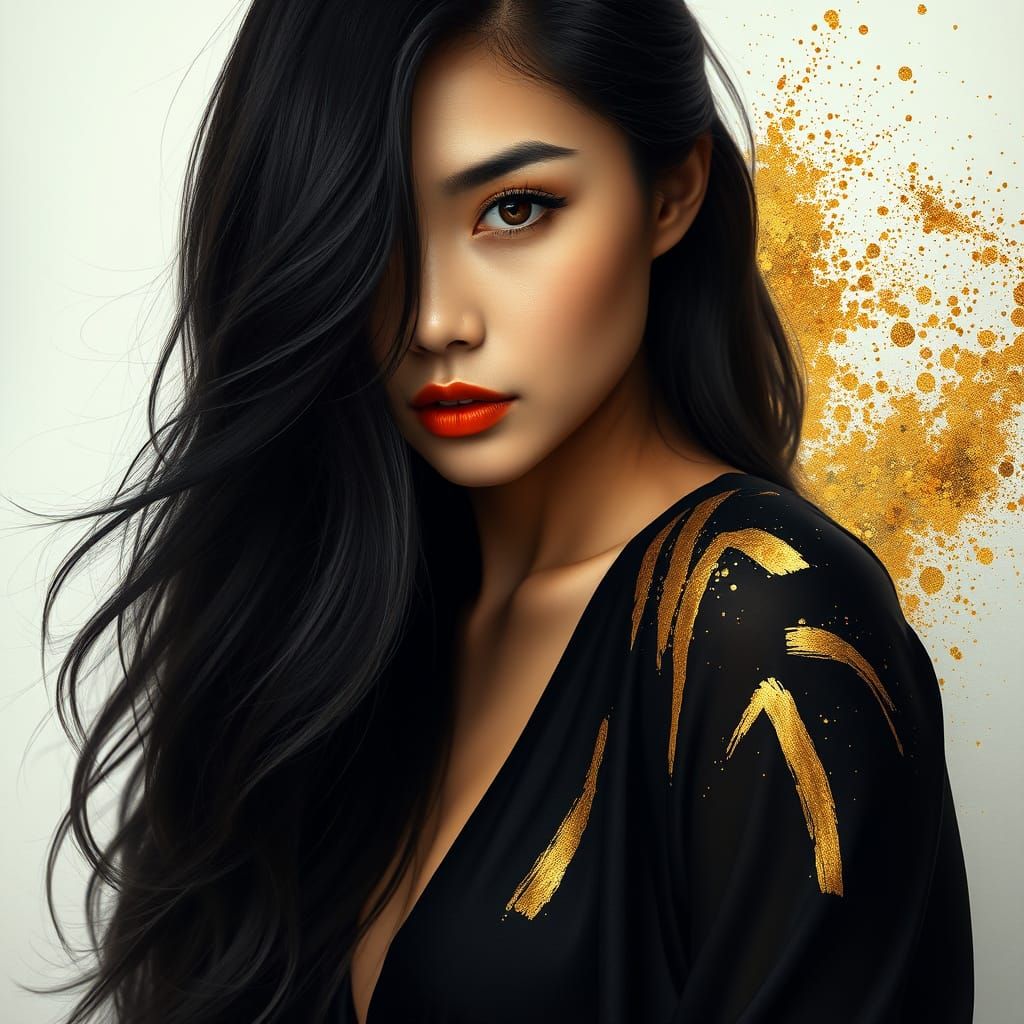 Ethereal Thai Goddess Radiates Golden Elegance in Cyberpunk-...