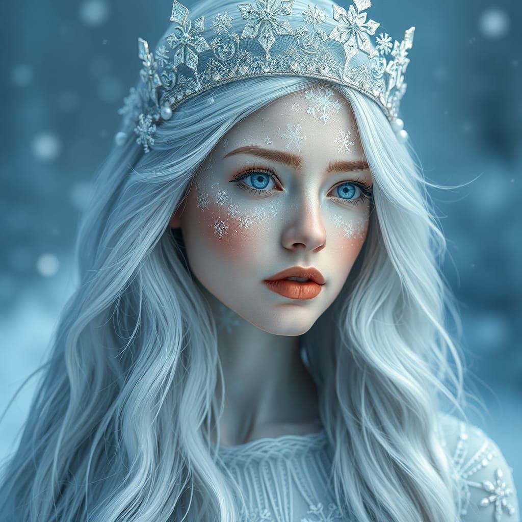 Icy Winter Goddess Portrait in Hyperrealism