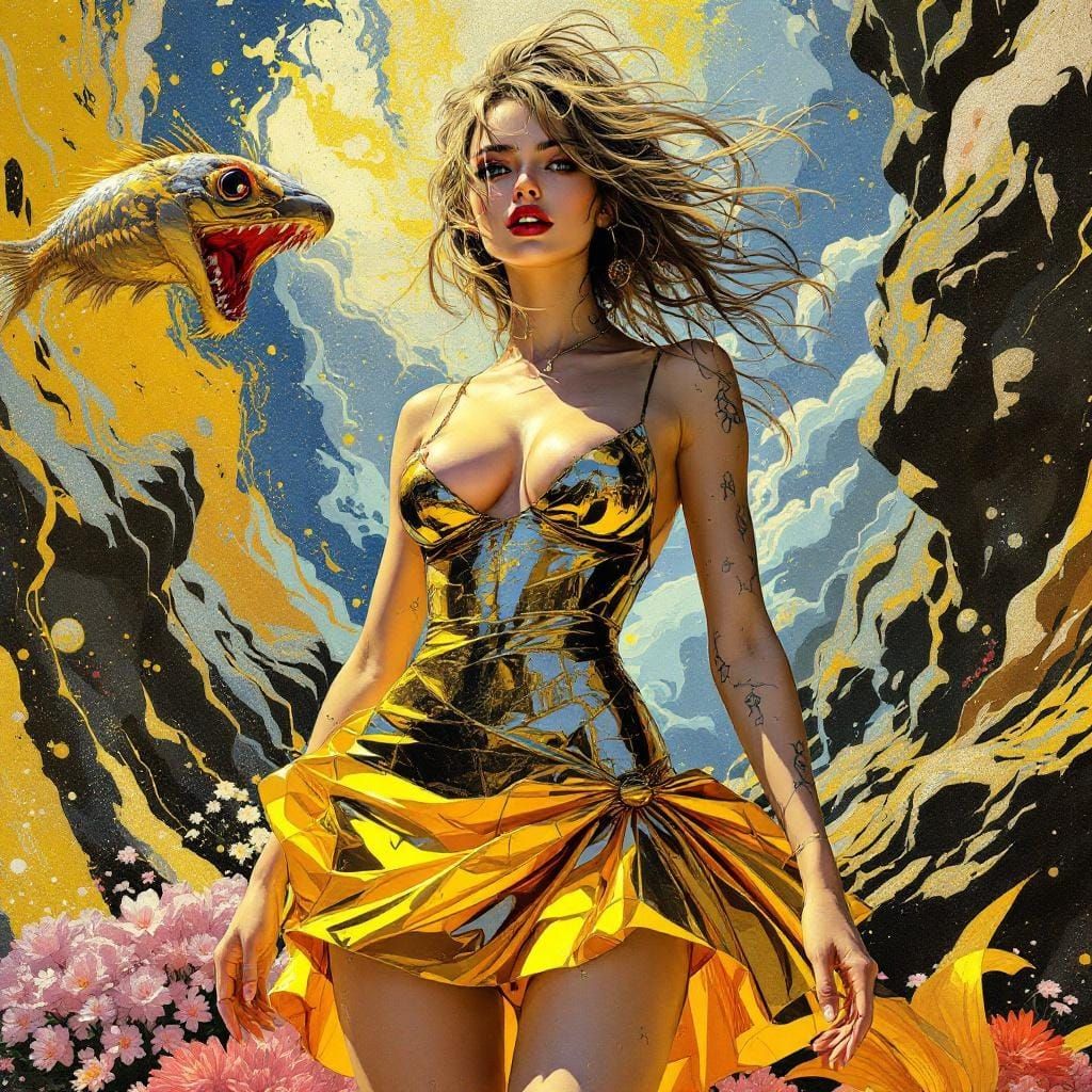 Futuristic Pin-Up: Hokusai and Murakami Fusion