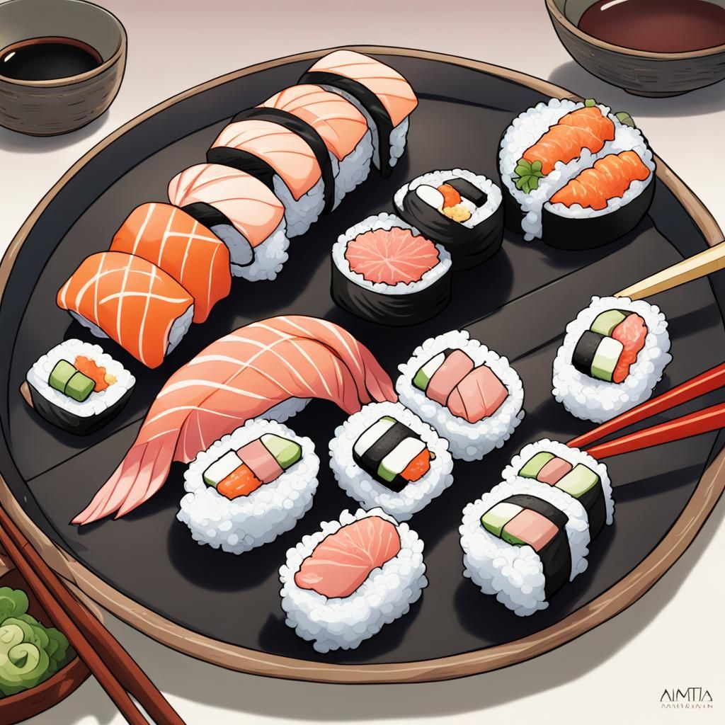 Sushi Platter in Anime Style