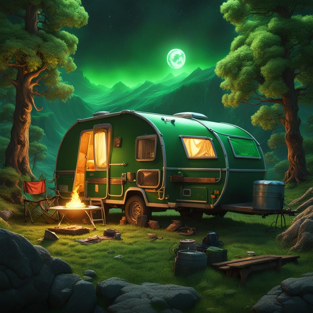 Green Lantern Camping: Detailed Matte Painting