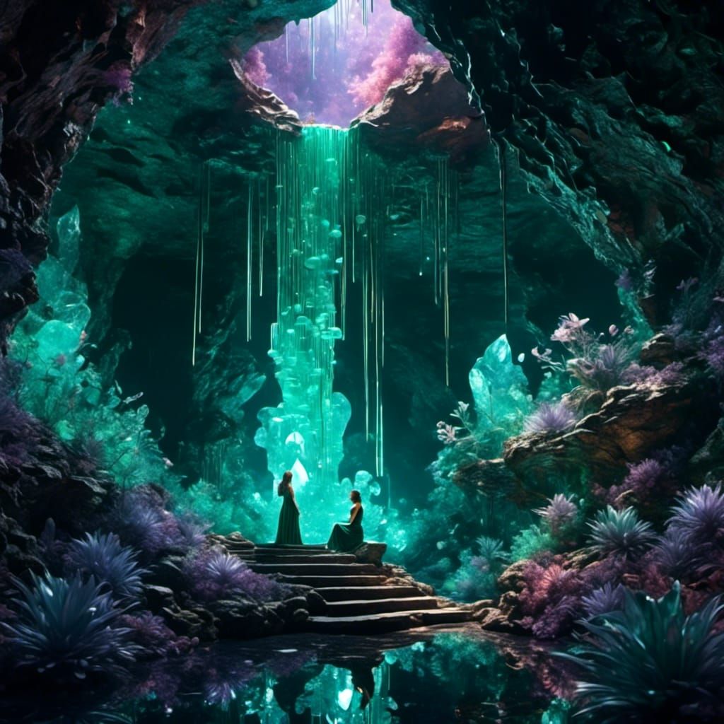 Gemstone Queen in Crystalline Cave, Fantasy Art