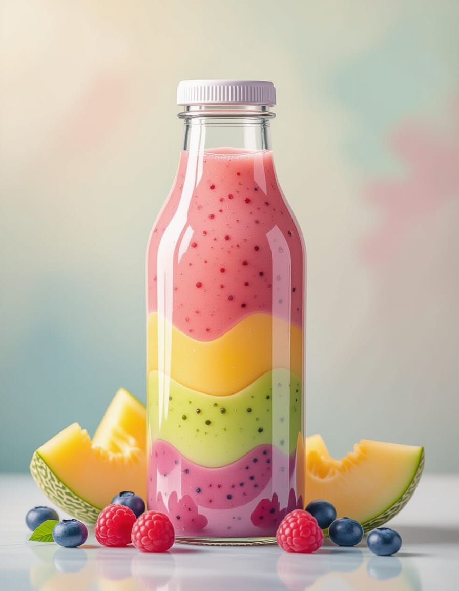 Rainbow Smoothie Bottle with Whimsical Watercolor Splash