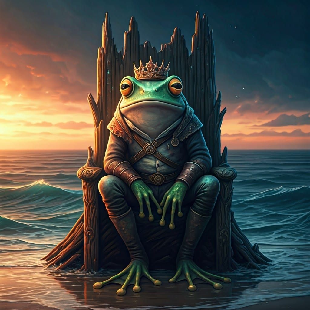 Frog Prince on Ocean Throne: Fantasy Concept Art