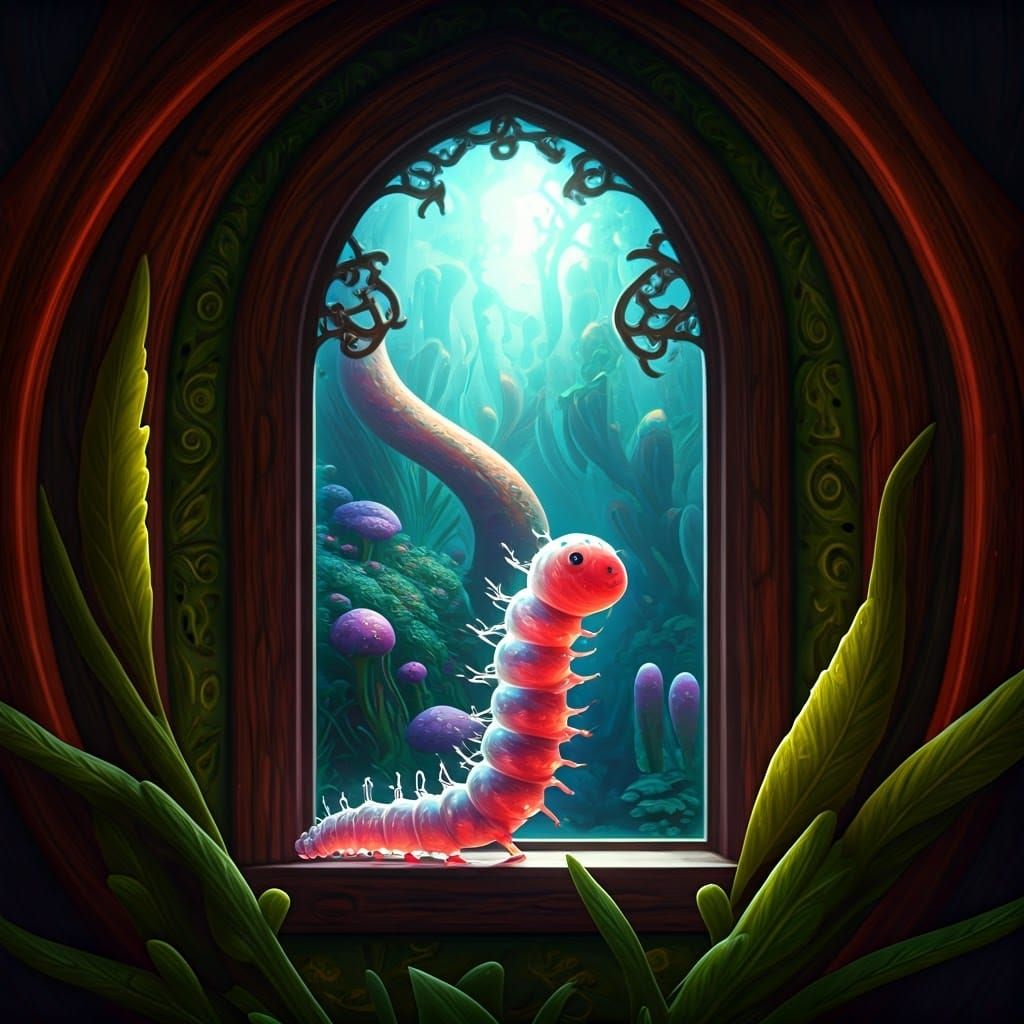 Watermelon Worm's Window Walk: Whimsical Matte Painting