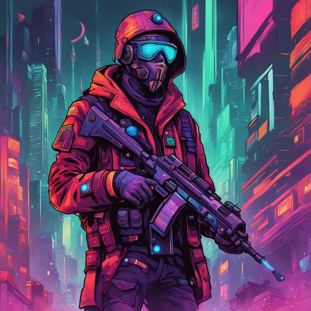 Cyberpunk Ranger in Tetradic Colors Digital Illustration
