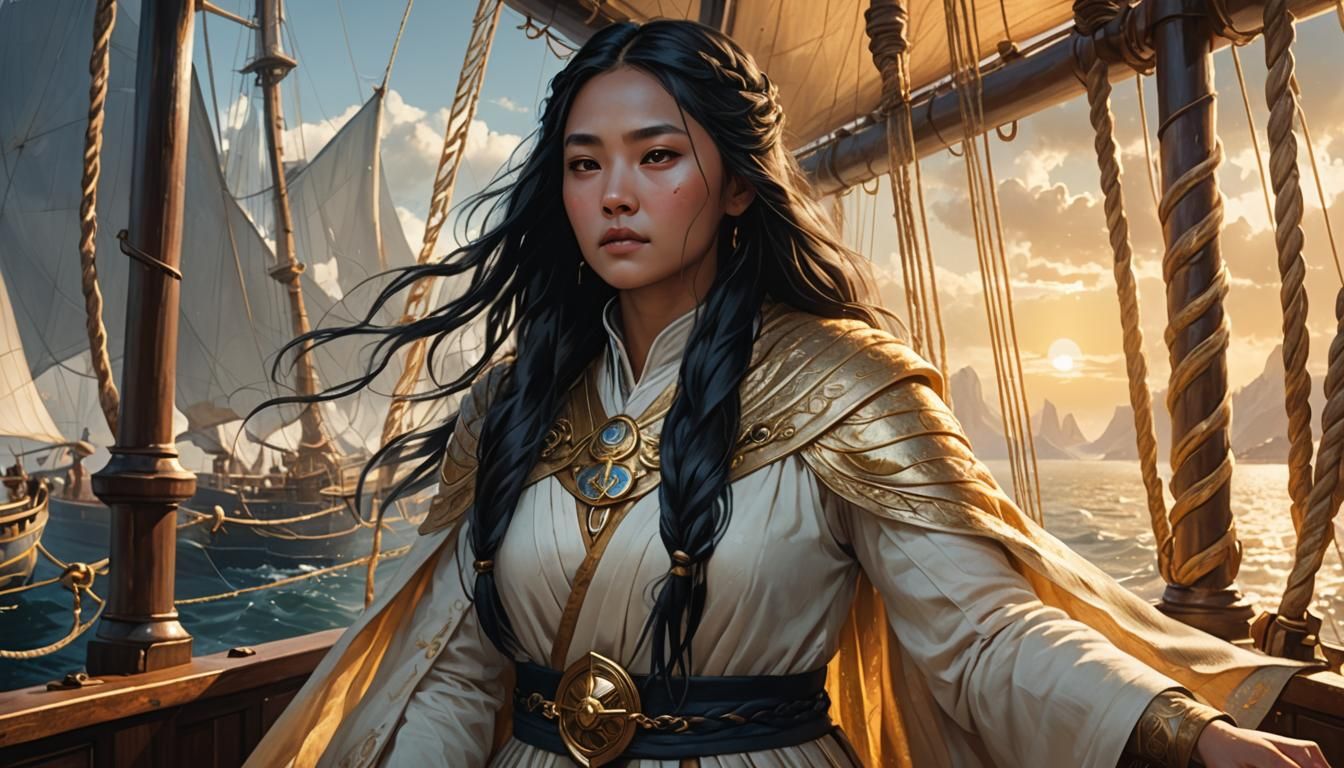 Female Cleric Sailing: Fantasy Concept Art