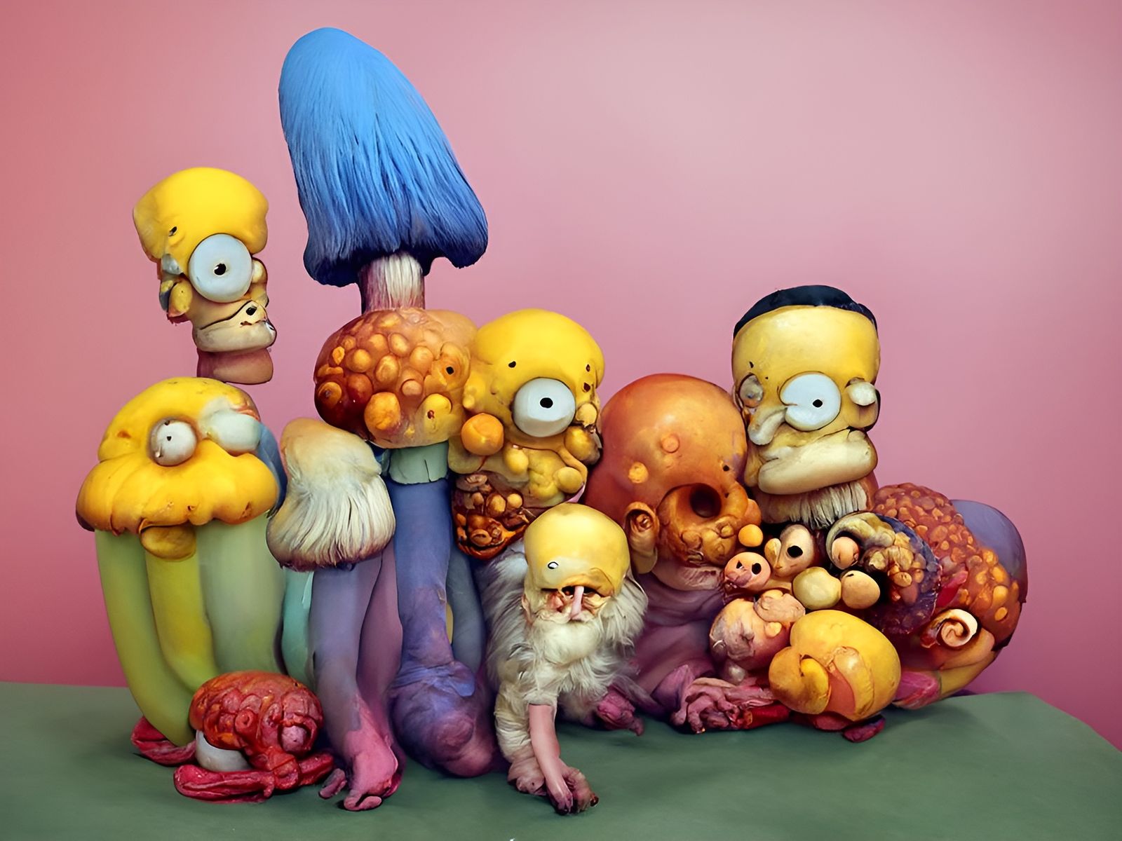 Simpsons Family Transformed into Colorful Mushrooms