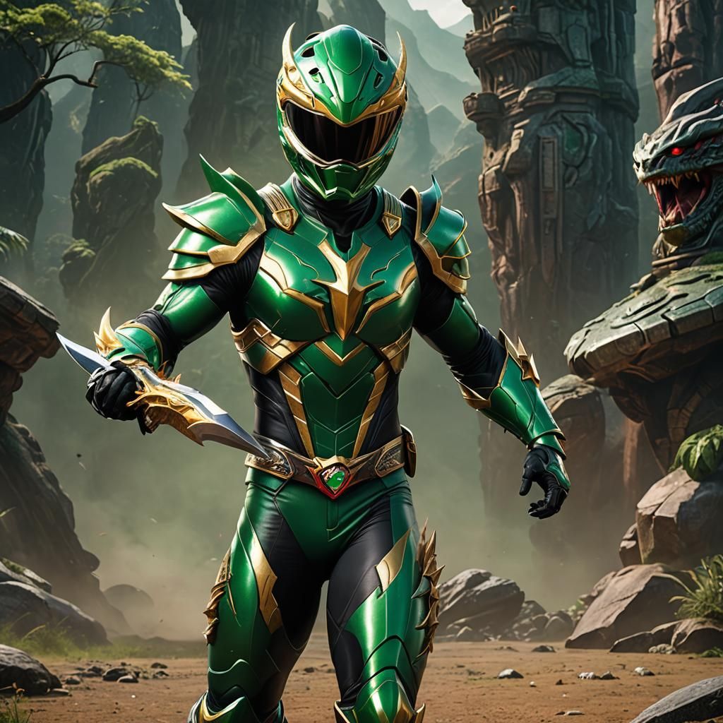 Realistic Green Power Ranger with Dragon Helmet