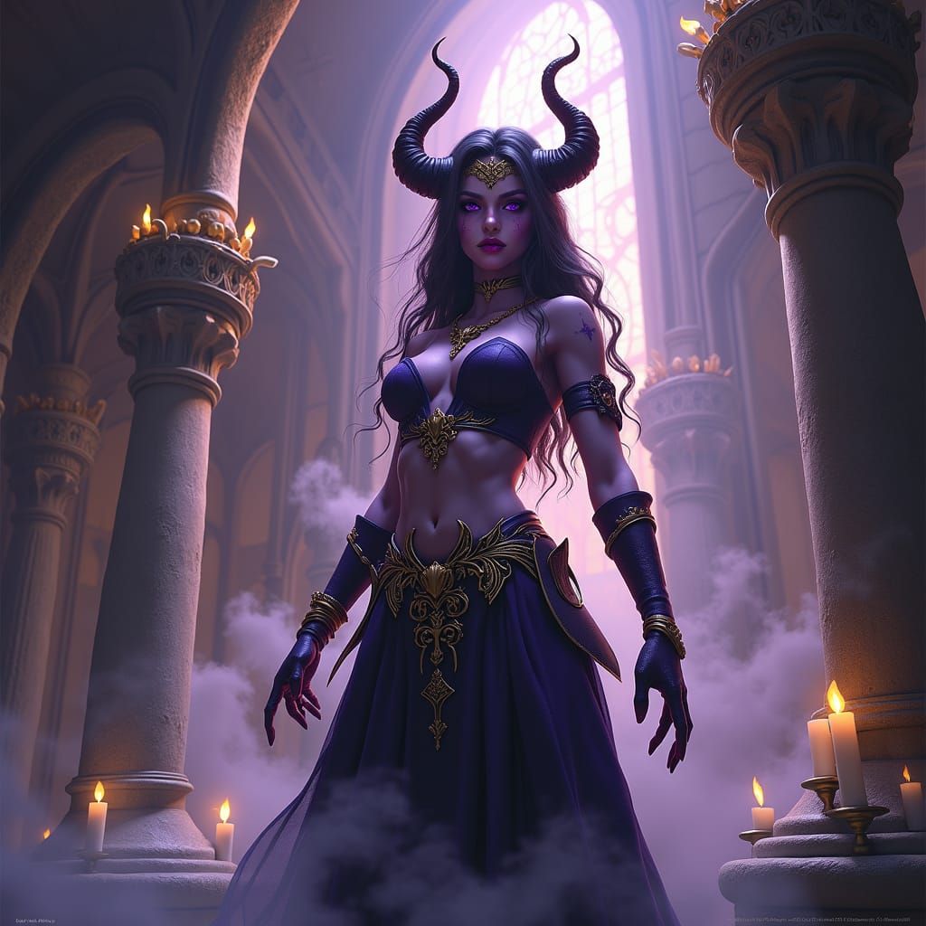 Tiefling Heroine in Dark Gothic Art Nouveau Style