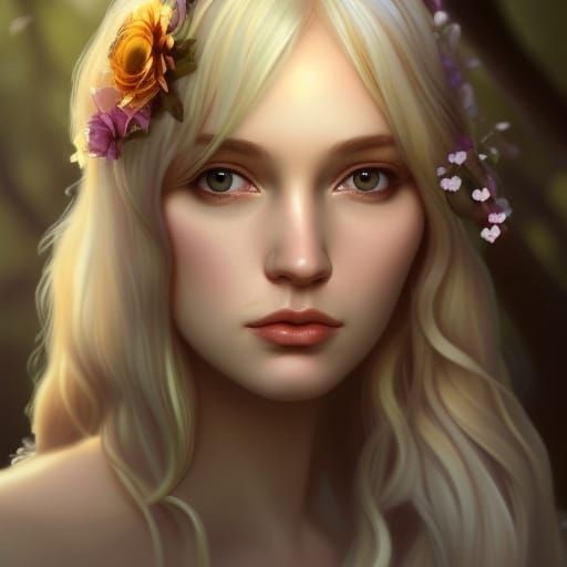 Woman with Flower Crown Art Nouveau Portrait