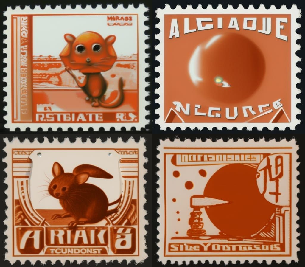 Alien Mouse on Mars Postage Stamp, Digital Art