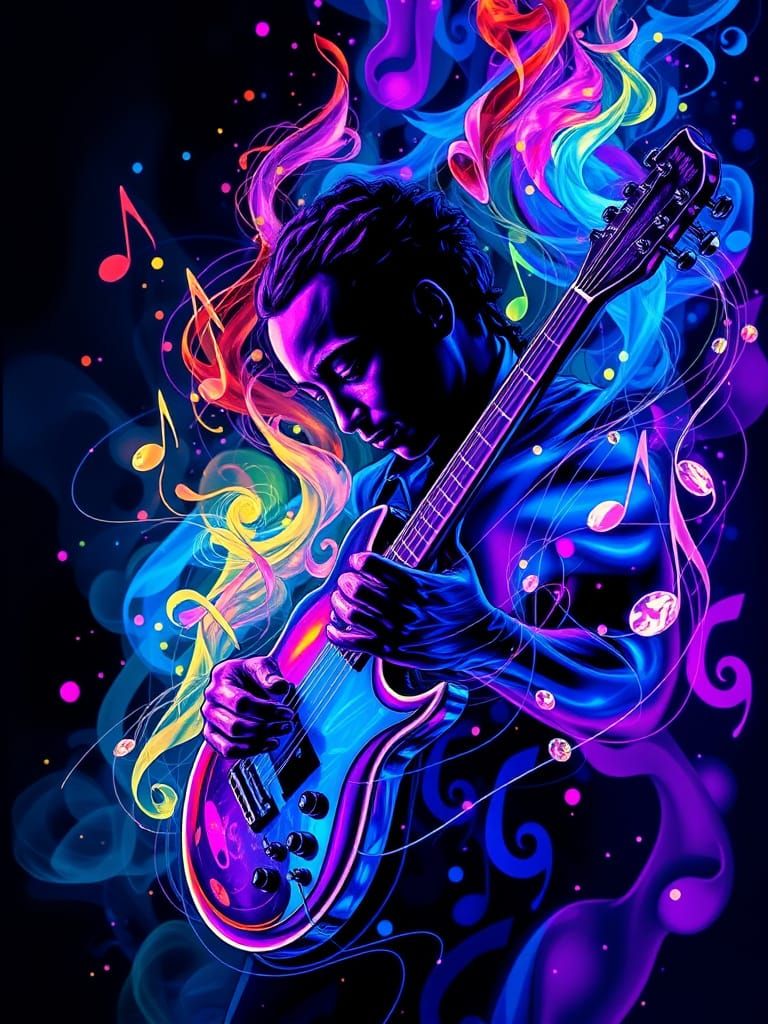 Abstract Musical: Neon Notes in Airbrush Style