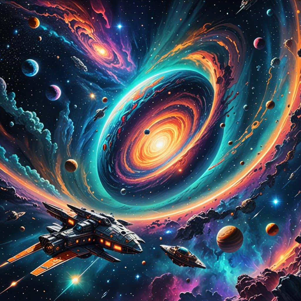 Ethereal Cosmic Vistas in Vibrant Holographic Style