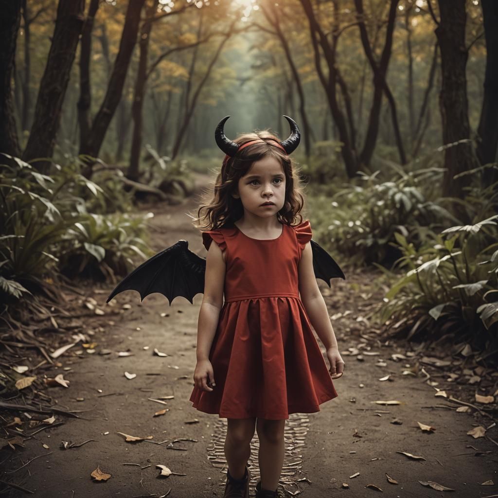 Cinematic Little Girl with Devil Horns and Wings