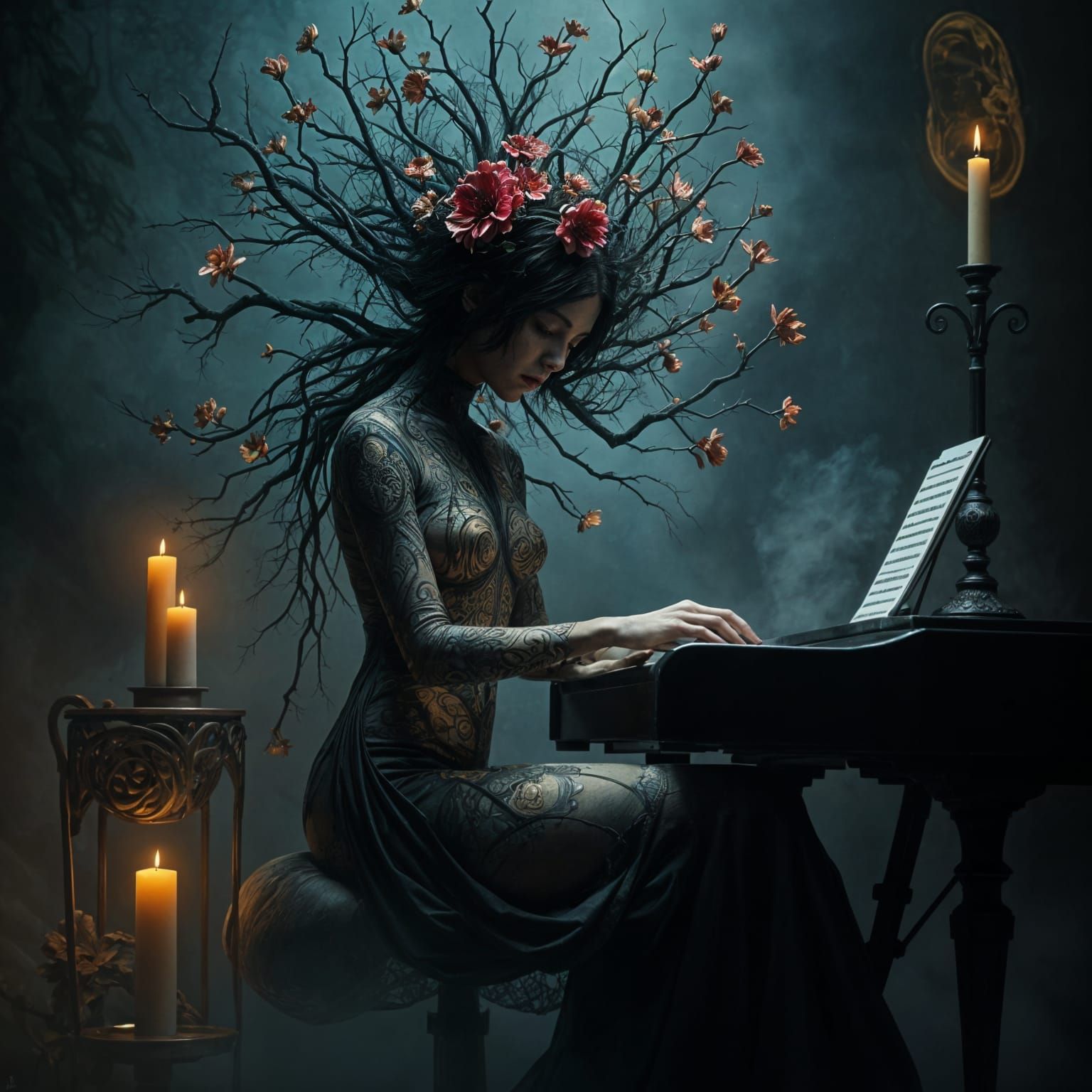 Surreal Musician Performing on Stage in Dark Art Style