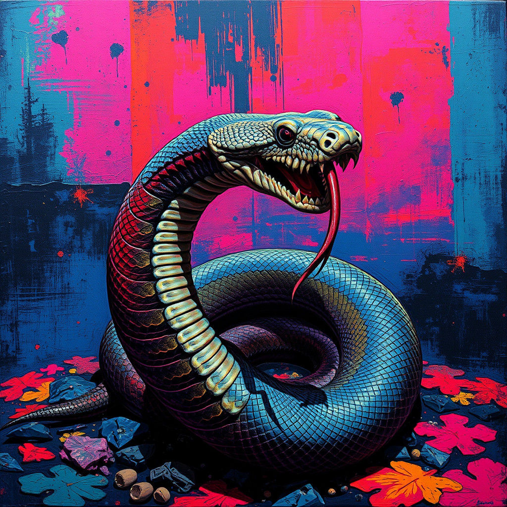 Rattlesnake in Impasto Style with Trompe L'oeil Details