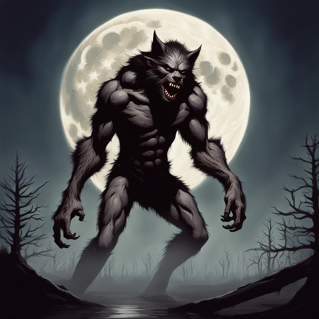 Werewolf Transformation Under Full Moon, Baroque Style