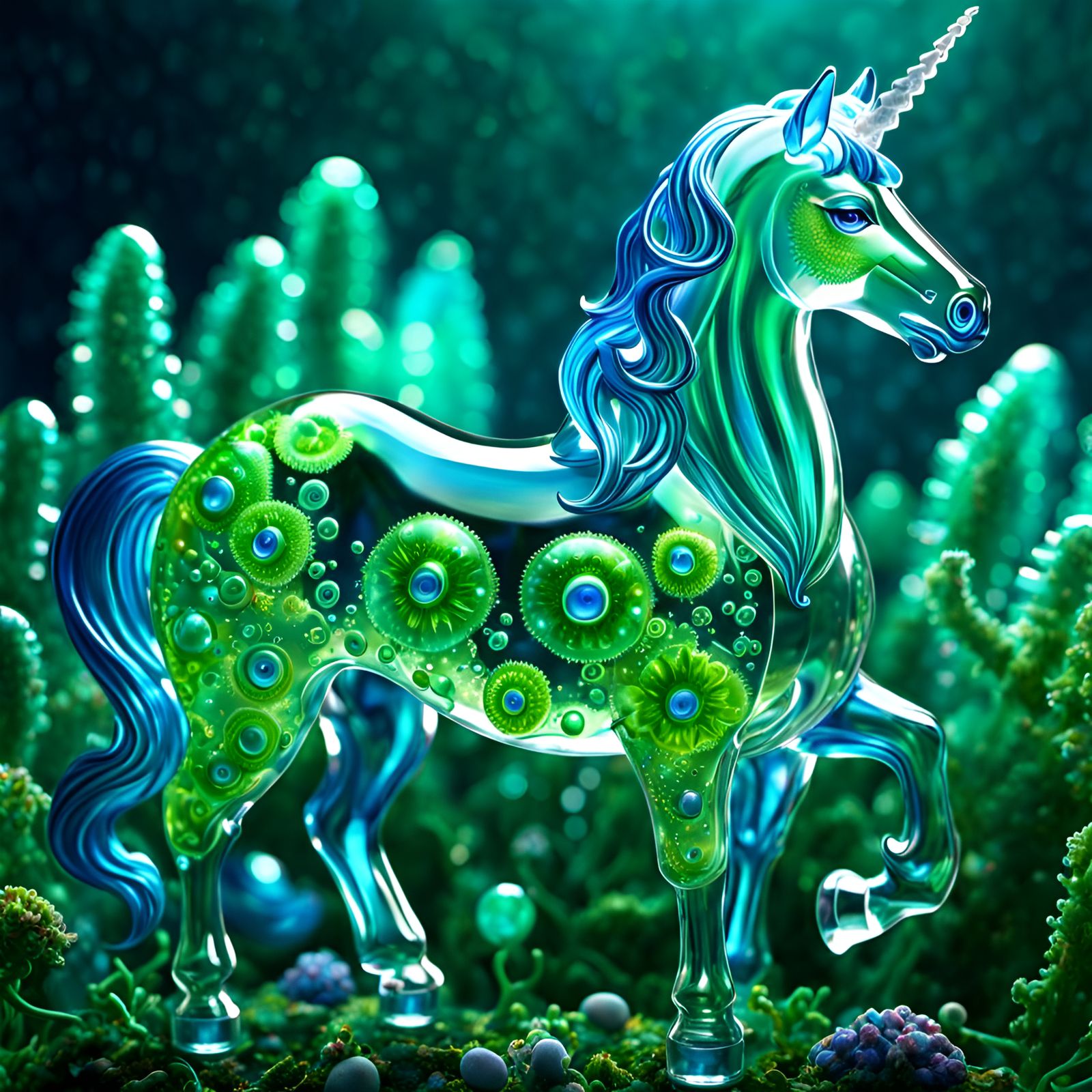 Biopunk Amoeba Style Glass Unicorn Portrait