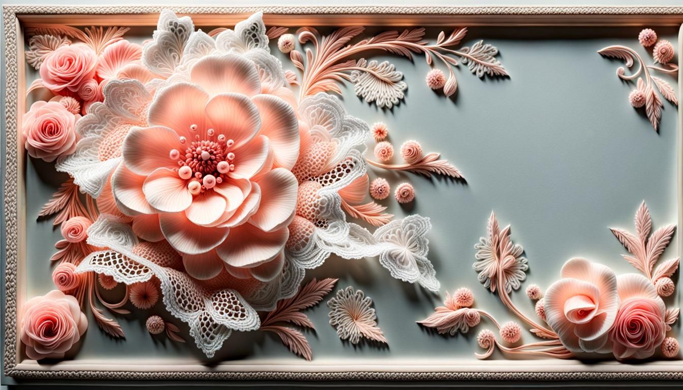 Delicate Lace Art in Frame, Detailed Photograph