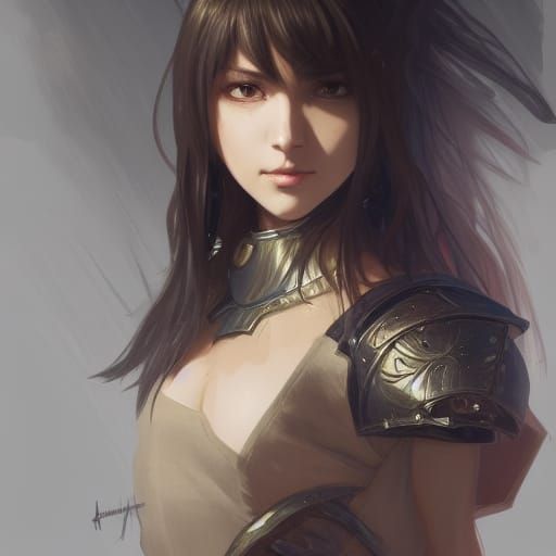 Anime Girl in Leather Armor with Longsword