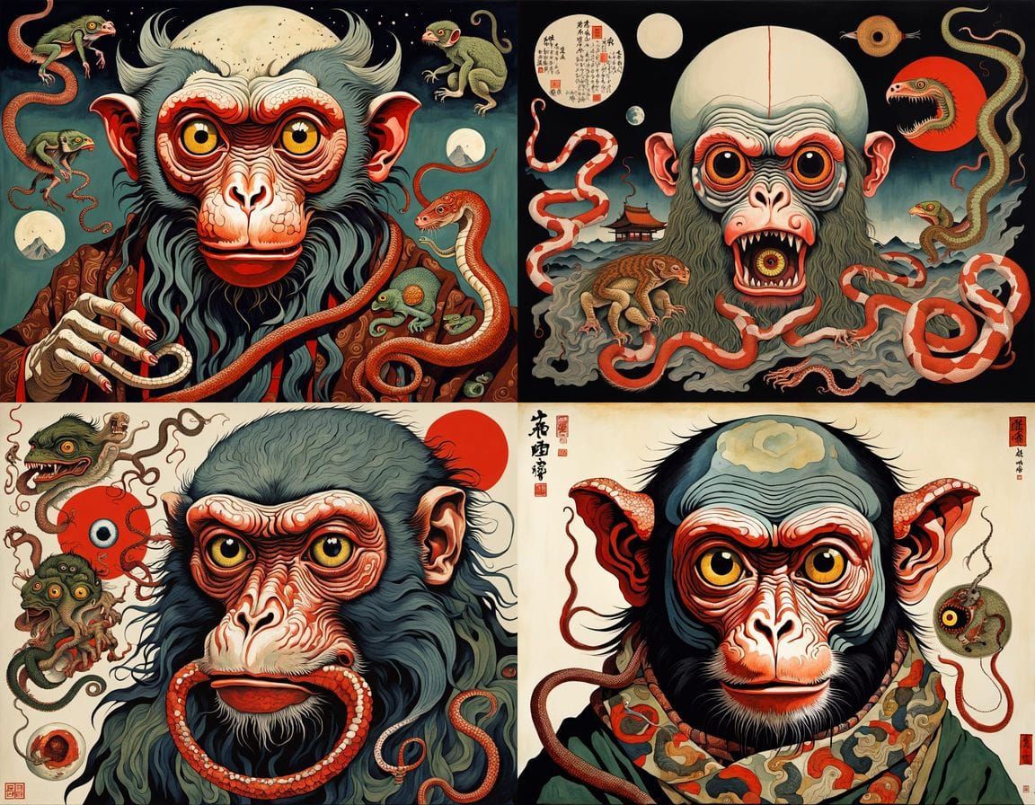 Mythical Horror Scene in Ukiyo-e Style