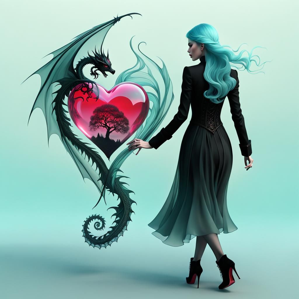 Goth Girl of Glass with Broken Heart