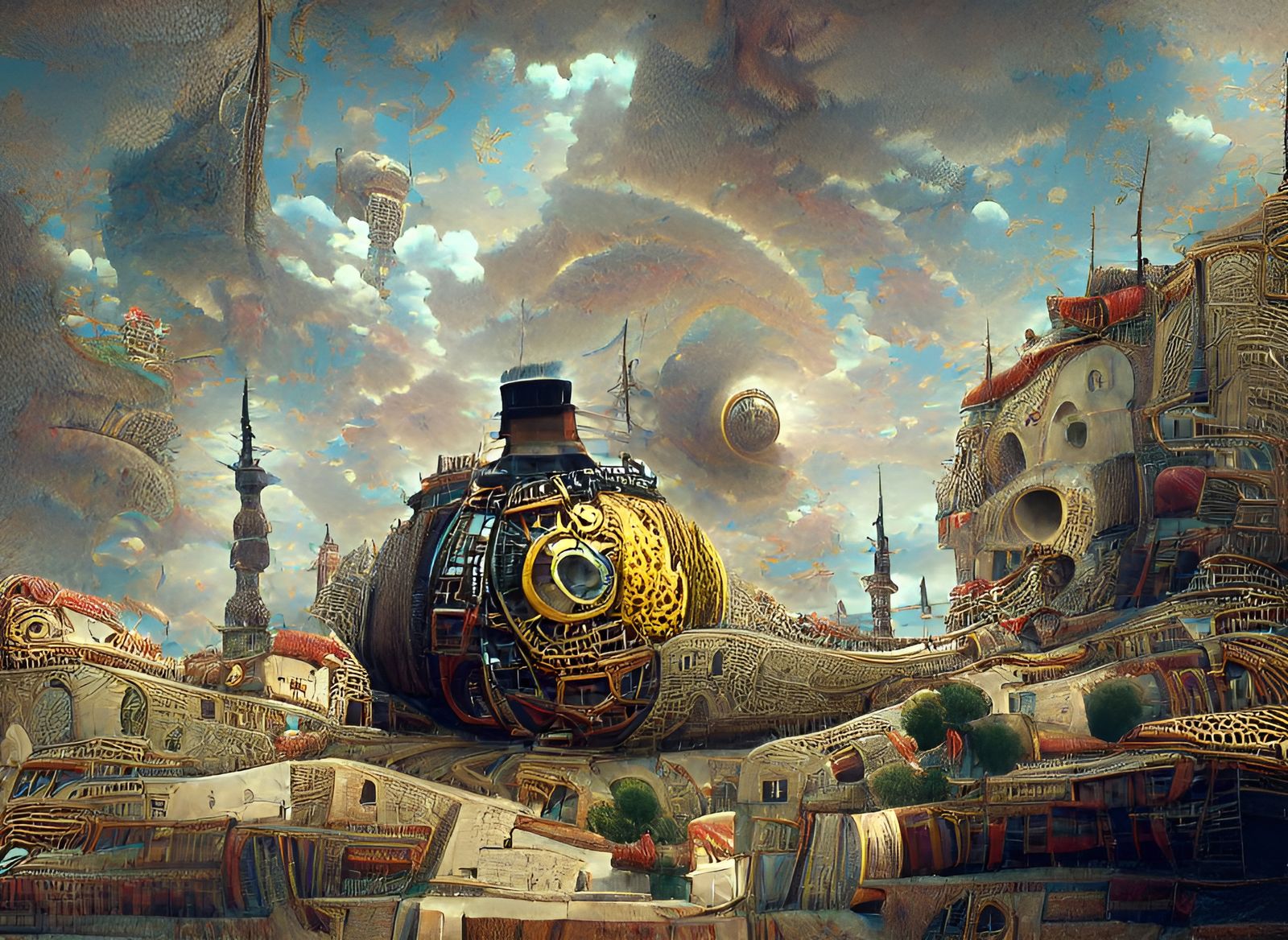 Steampunk Trogir in a Romantic Hyperrealistic Style