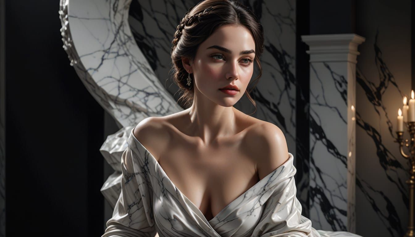 Elegant White Marble Sculpture in High-Contrast Lighting