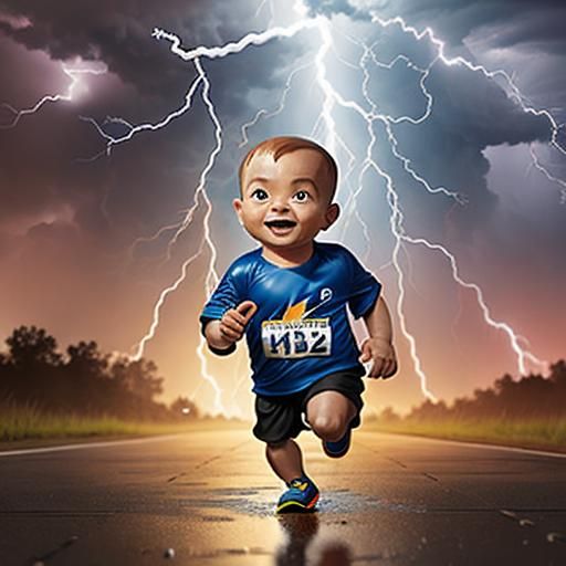 Baby Running in a Thunderstorm with Lightning