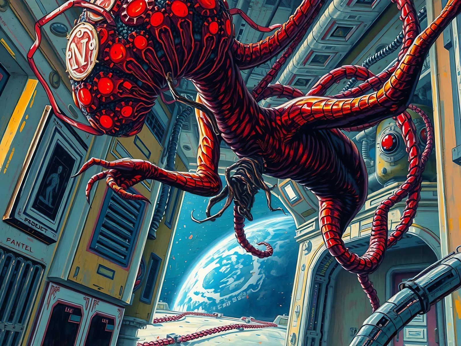 Red Symbiote Infection in Expressionist Oil Painting