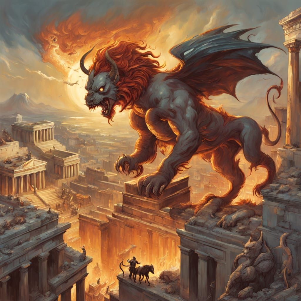 Surreal Chimera Devastates Ancient Greek Metropolis in Cyber...