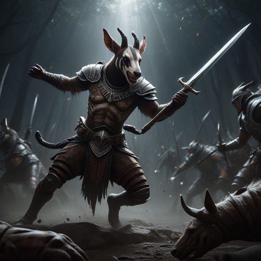 Okapi Warrior in Epic Battlefield Combat