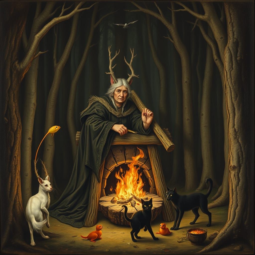 Mystical Witch in Dark Forest, Gothic Art