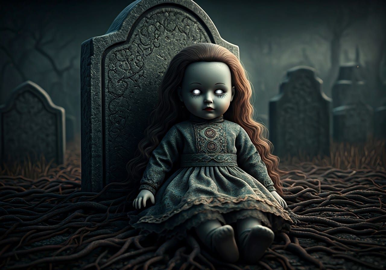 Creepy China Doll Hyper-Realistic Digital Artwork
