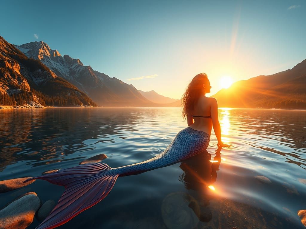 Stunning Mermaid at Sunset in Photorealistic 3D