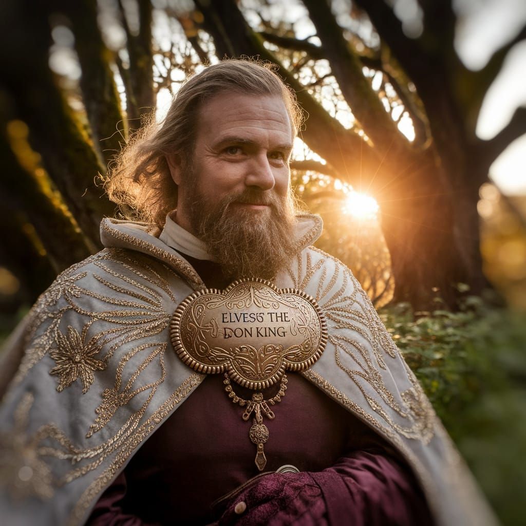 Elvest the Don King in Embroidered Fantasy Cloak