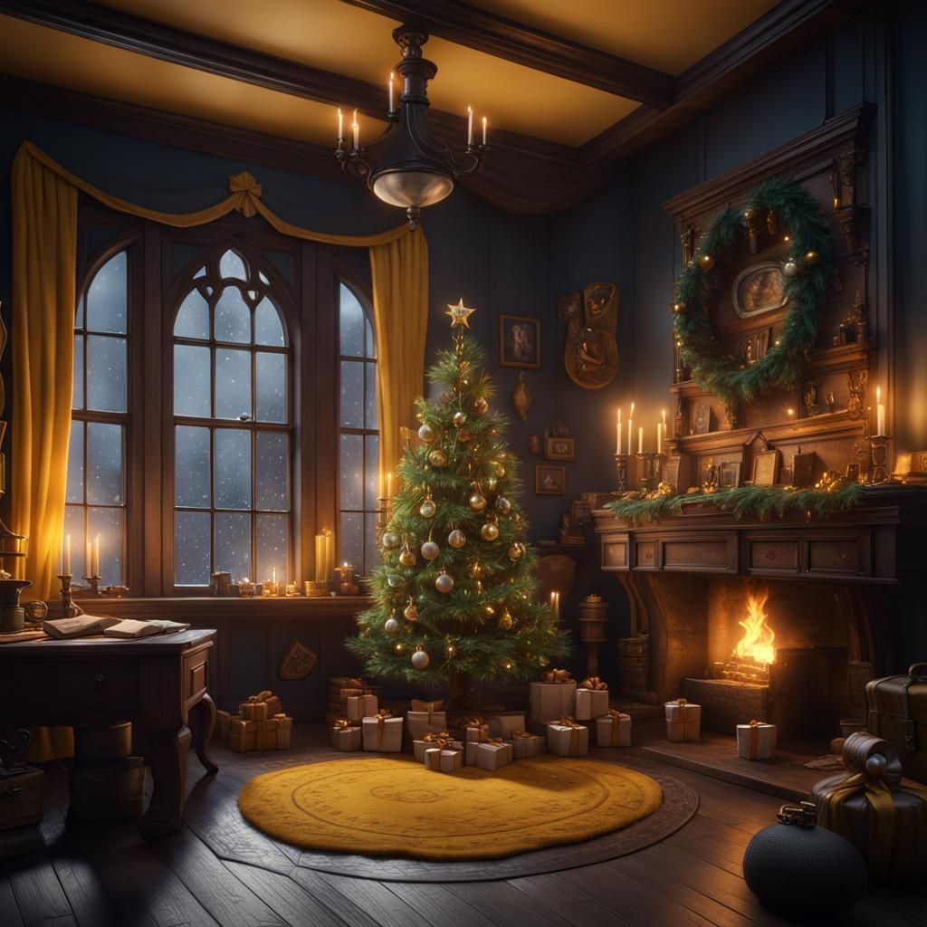 Hufflepuff Christmas with Badger, Digital Matte Painting