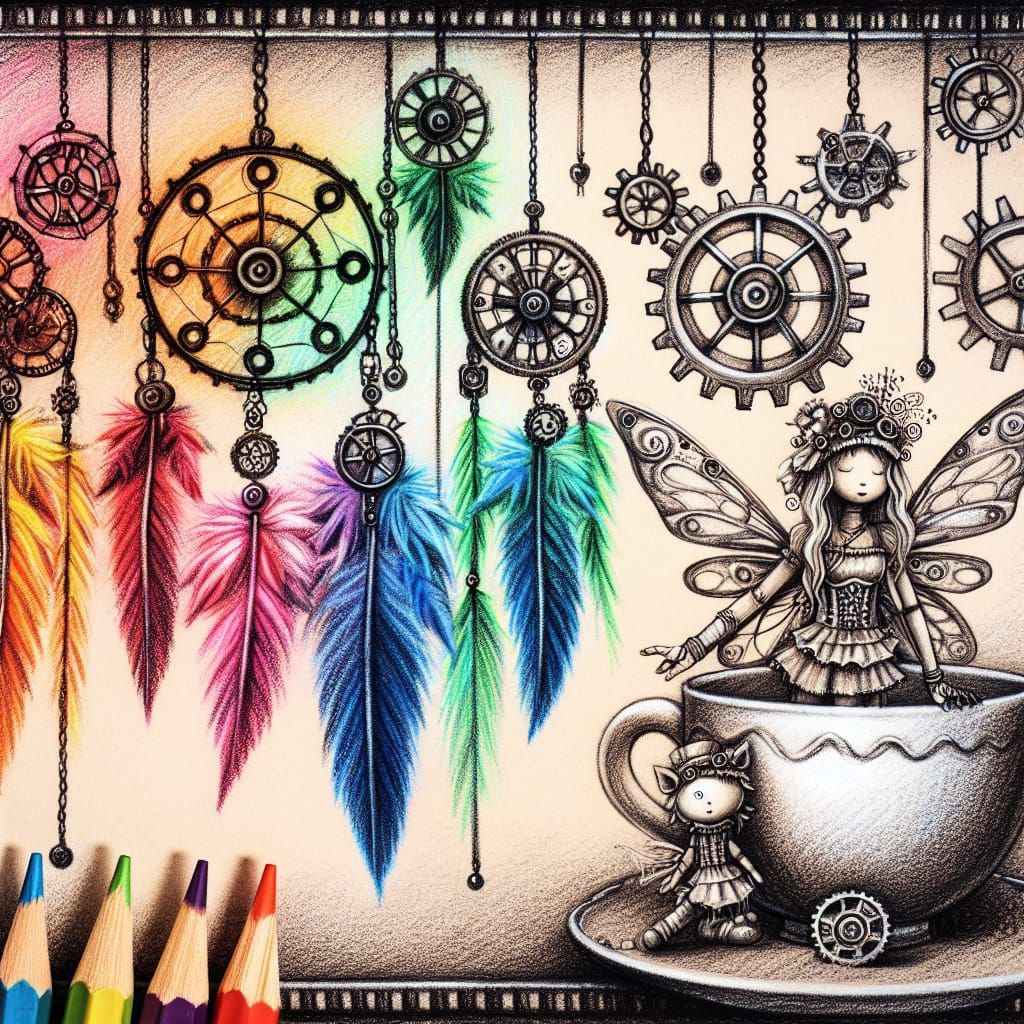 Steampunk Fairies Play With Gears in Dream Catchers