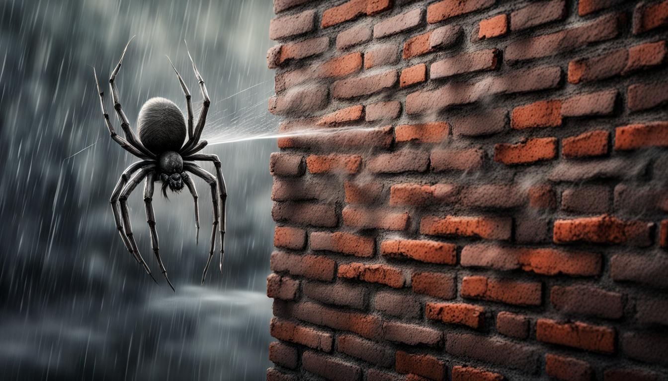 Rainy Brick Wall with Radioactive Spiderweb