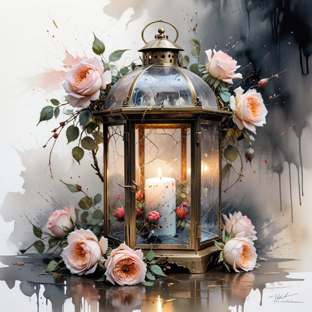Ethereal Watercolour Lantern with Roses