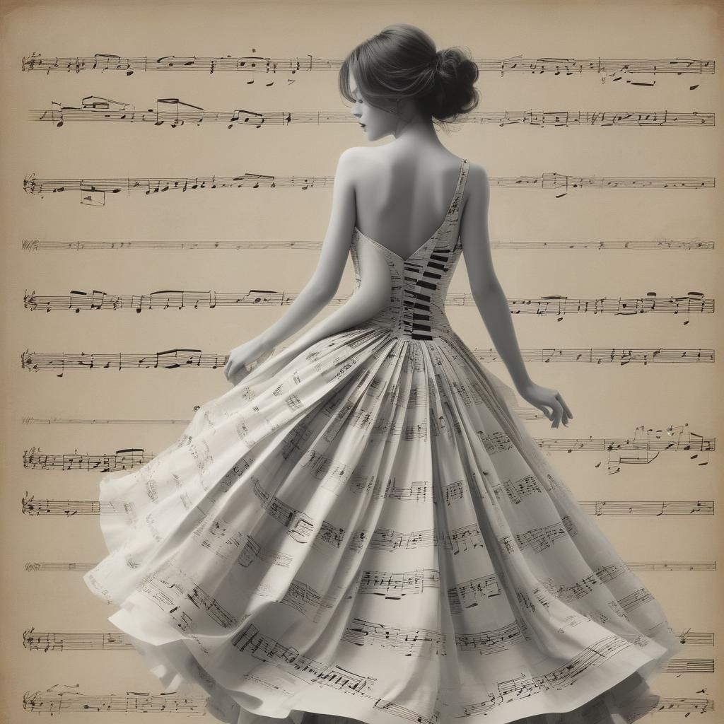 Woman's Piano Key Dress with Musical Notes