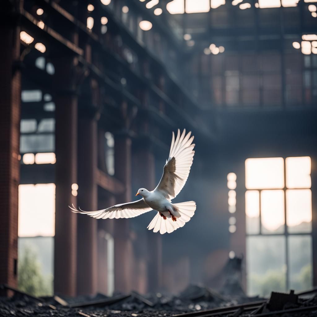 Abandoned Zollverein Coal Mine at Dawn with Dove