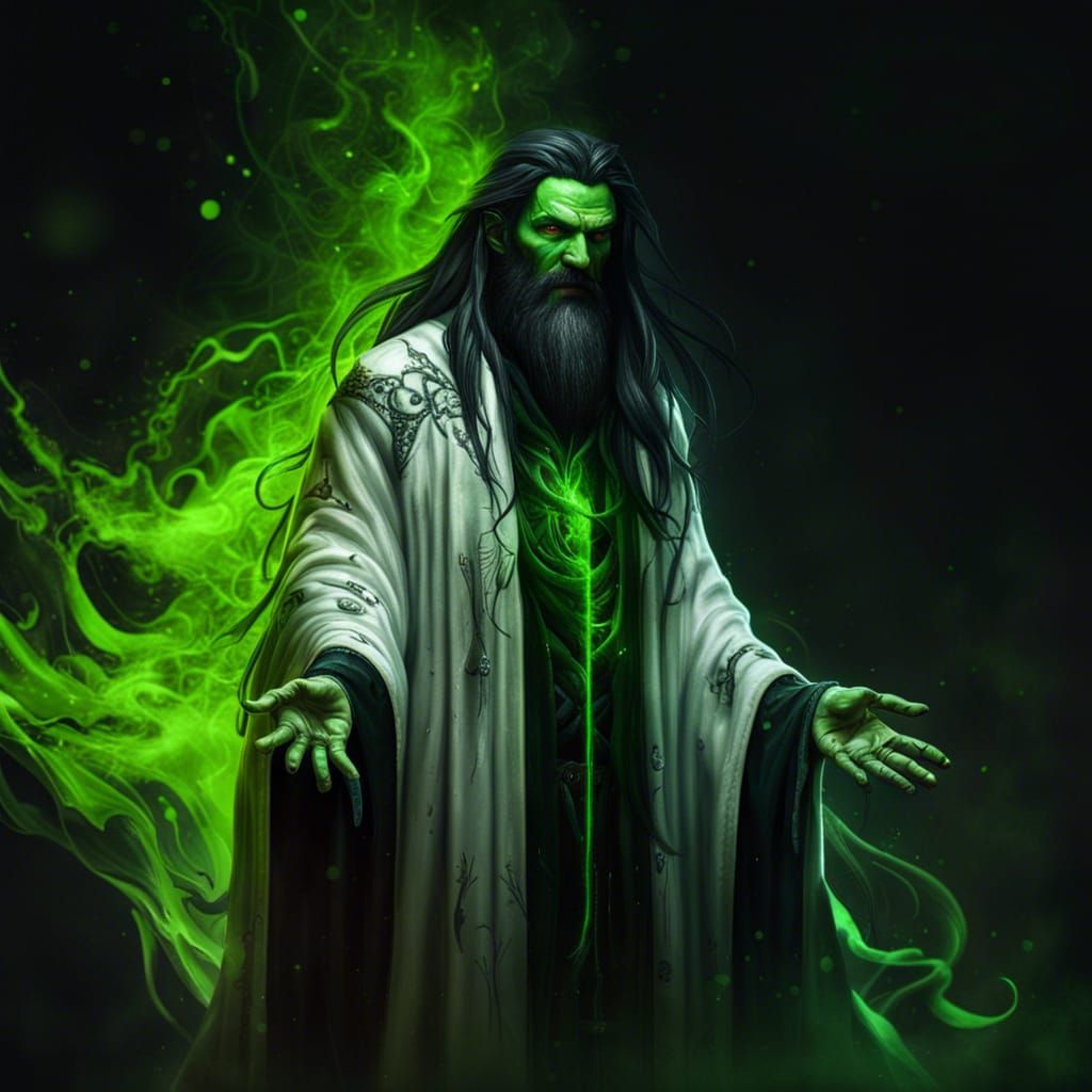 Creepy Green-Skinned Wizard Villain in 8K