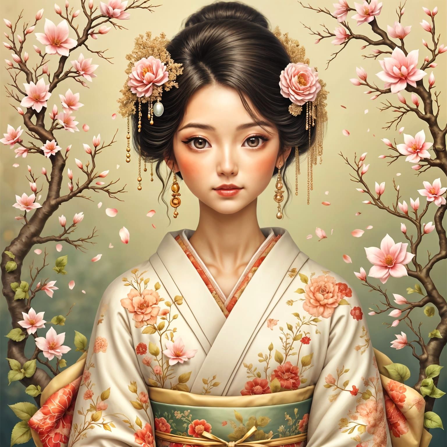 Demure Geisha Girl Portrait in Traditional Style