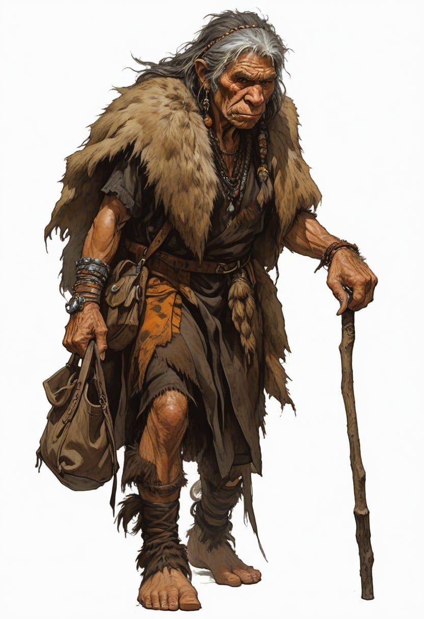 Elderly Cavewoman in Heroic Fantasy Style