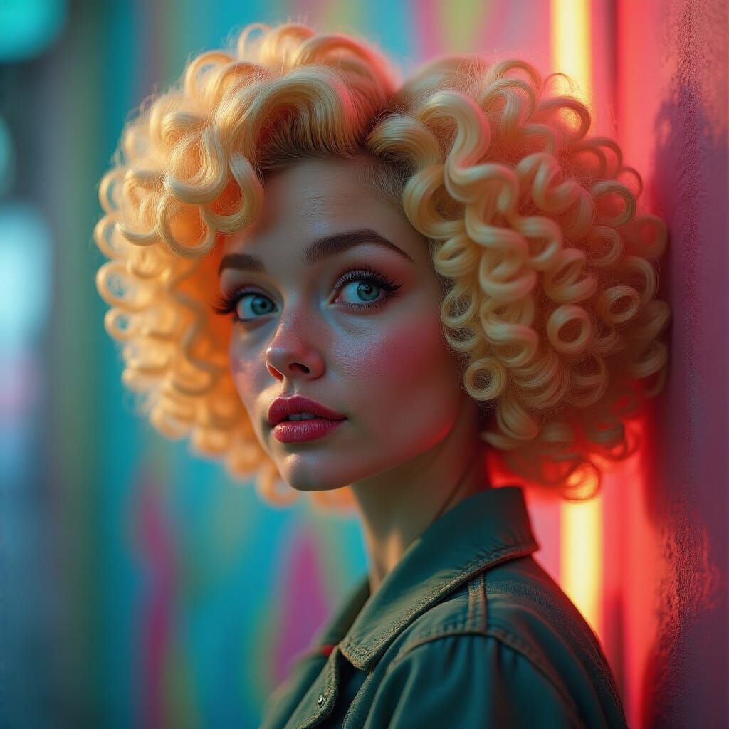 Hyperrealistic Portrait of Woman with Poodle Curls
