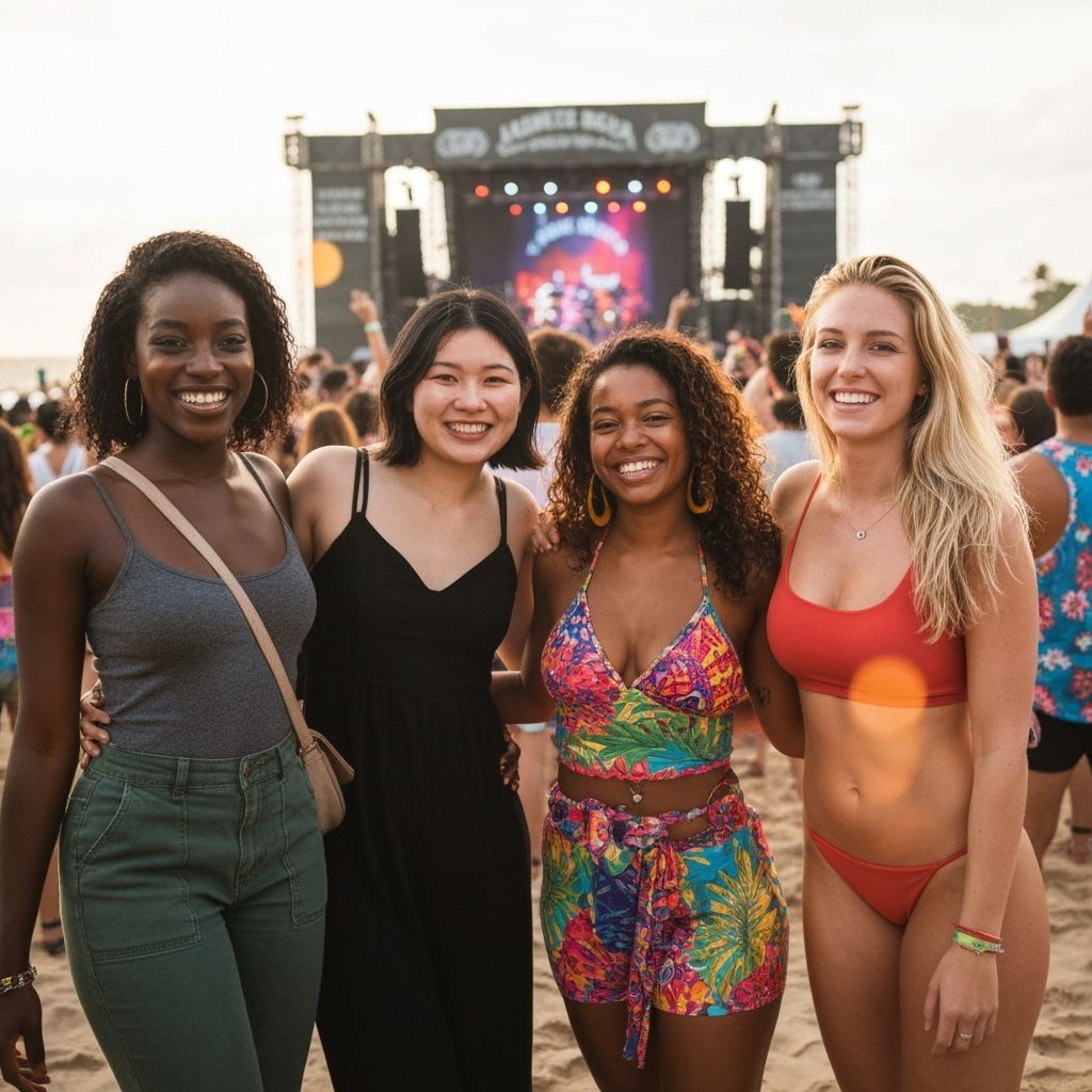 Diverse Women Enjoying a Tropicalia Rock Concert
